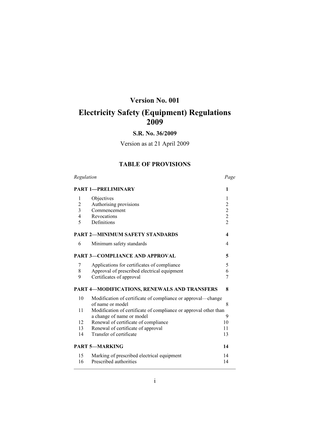 Electricity Safety (Equipment) Regulations 2009