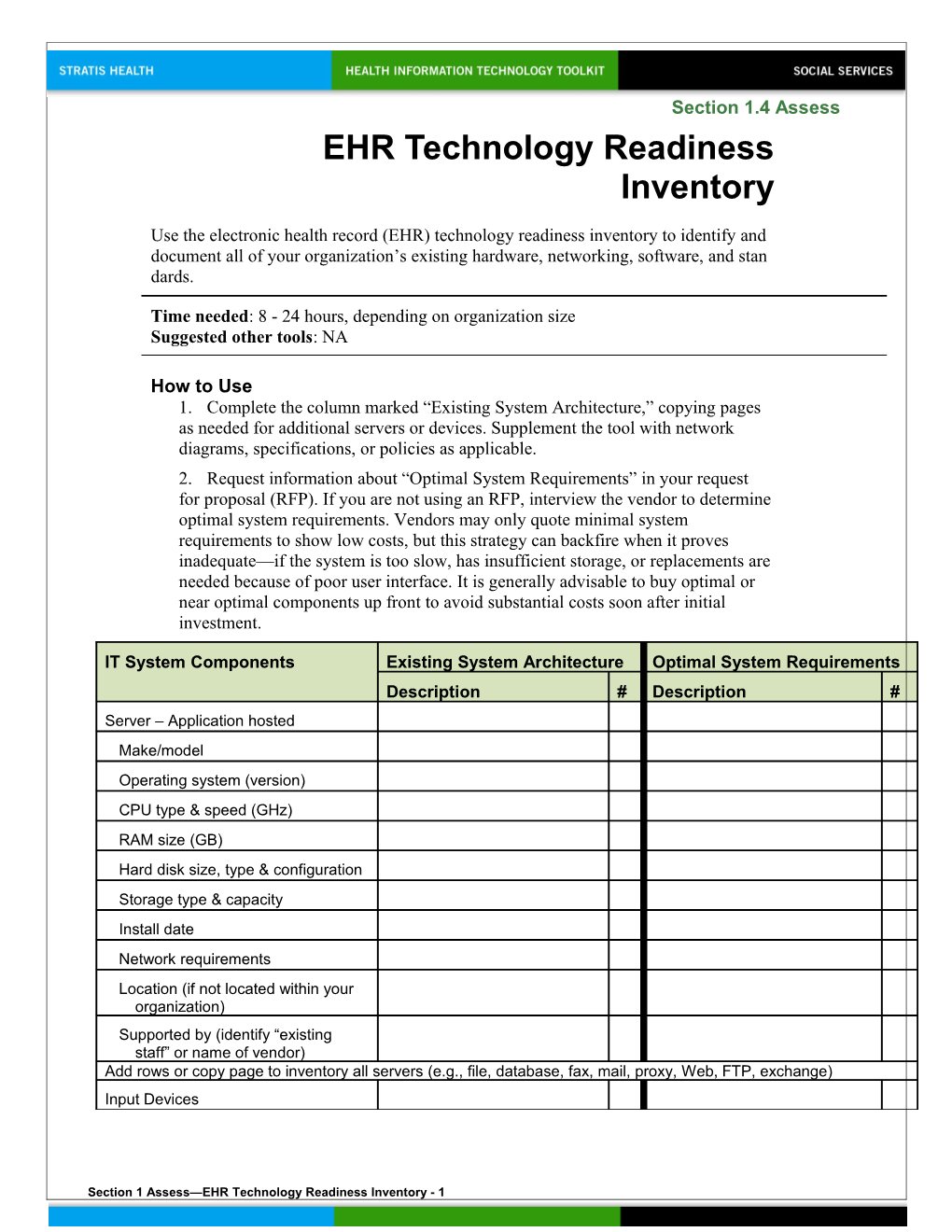 1 EHR Technology Readiness Inventory