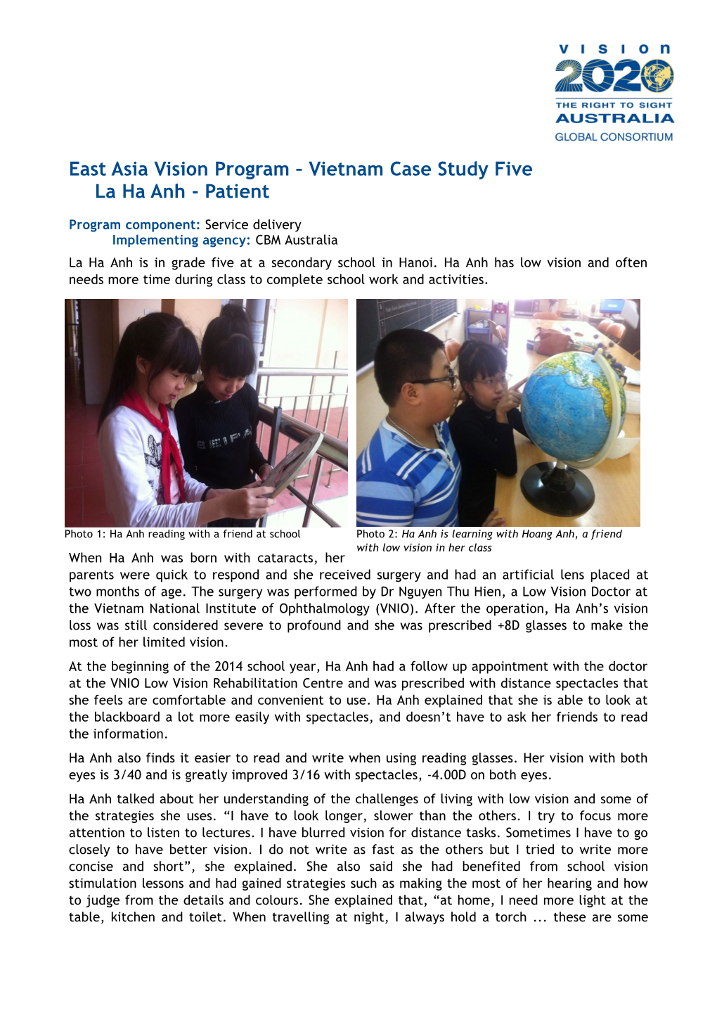 East Asia Vision Program Vietnam Case Study Fivela Ha Anh - Patient