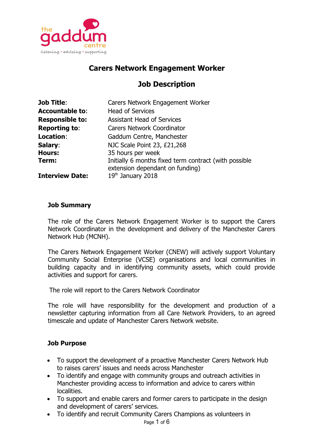 Carers Network Engagement Worker