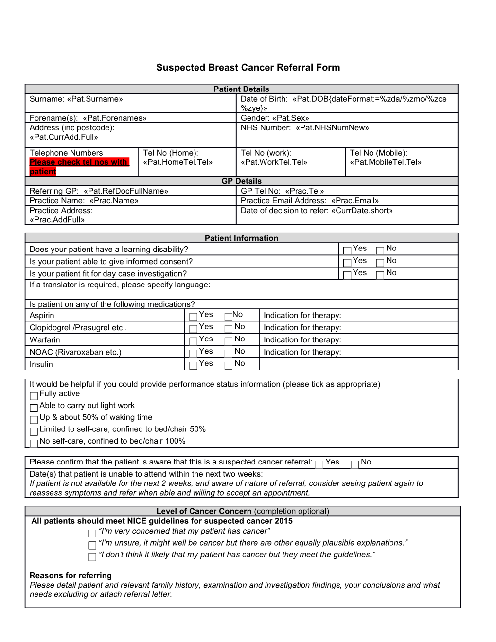 Suspected Breast Cancer Referral Form