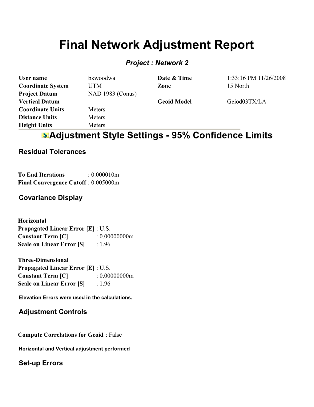 Final Network Adjustment Report