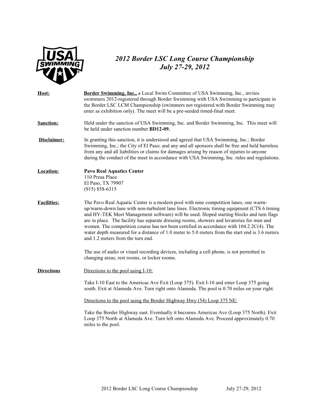 2004 Border LSC Championship Meet Invitation