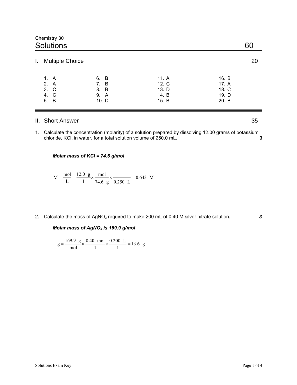 Solutions Exam Keypage 1 of 4