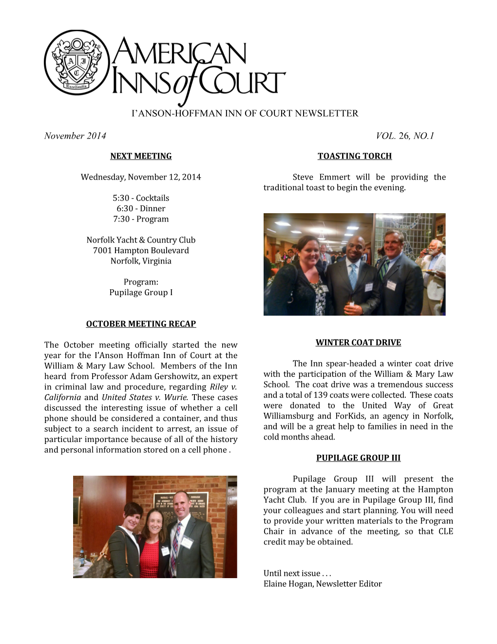 I Anson-Hoffman Inn of Court Newsletter