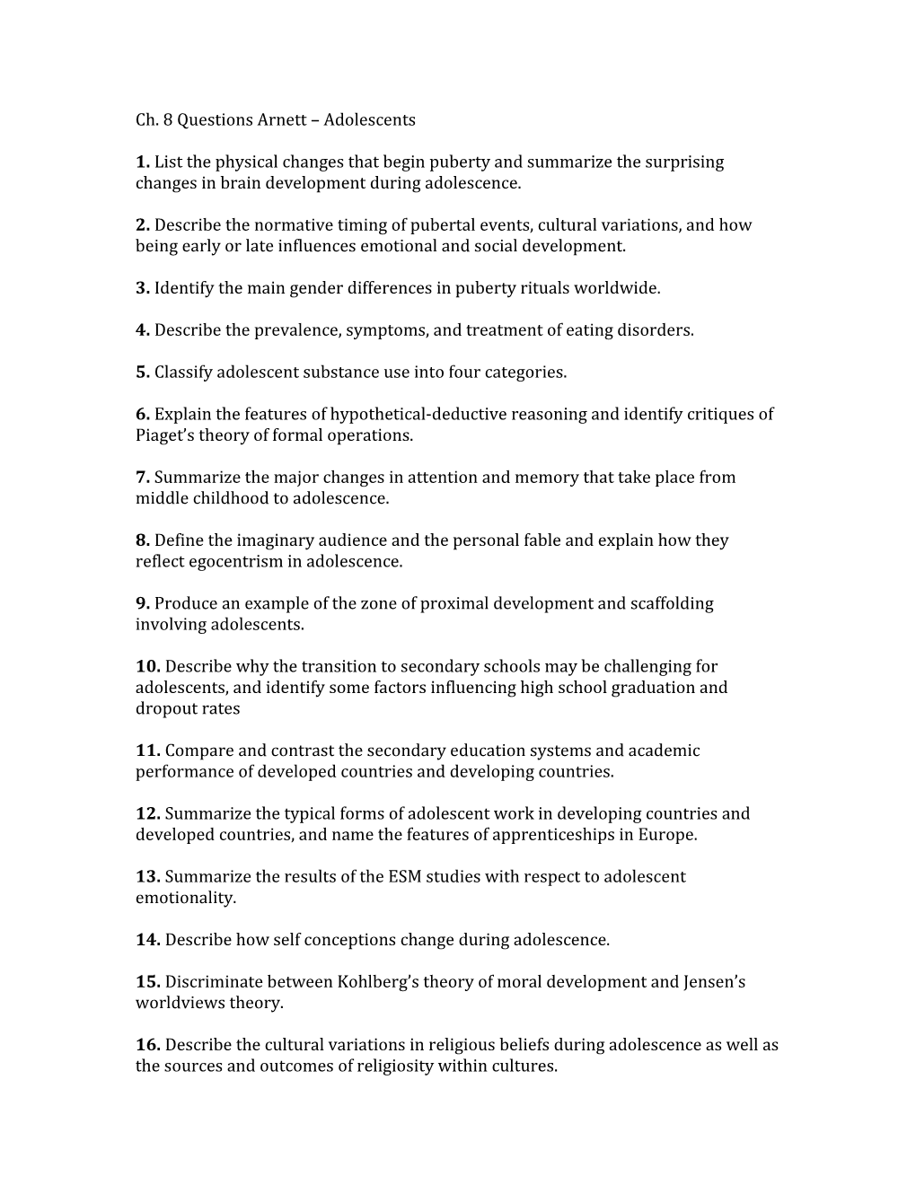 Ch. 8 Questions Arnett Adolescents