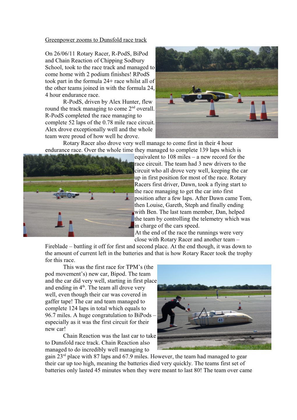 Greenpower Zooms to Dunsfold Race Track