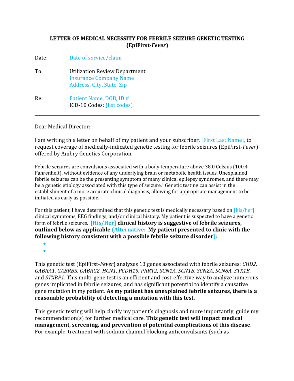 Letter of Medical Necessityforfebrile Seizure Genetic Testing