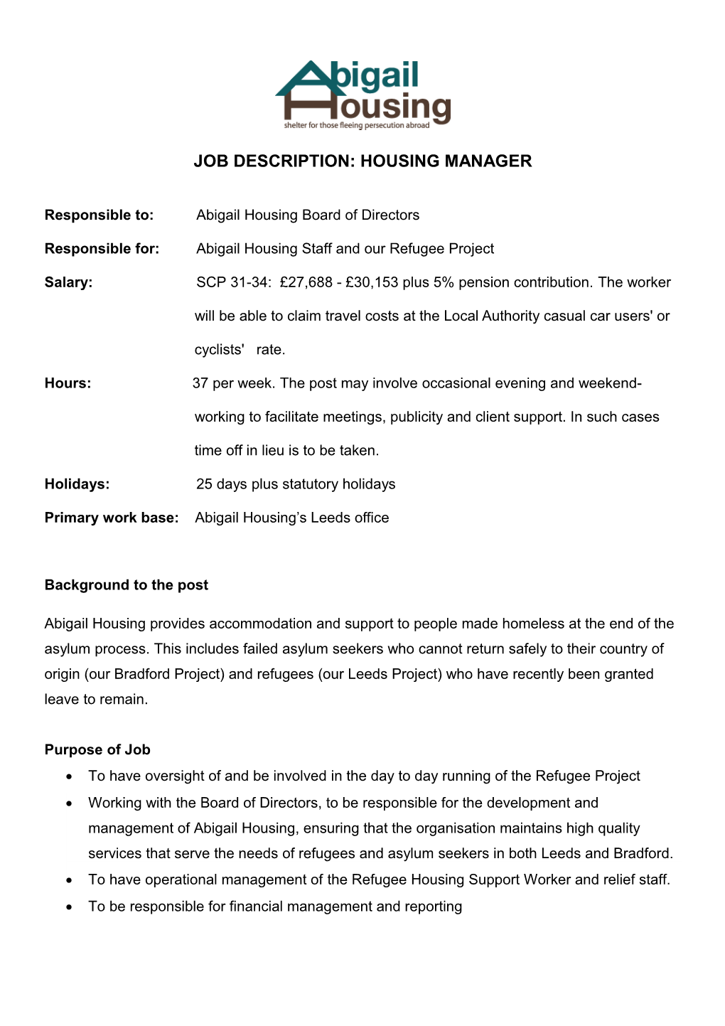 Job Description: Housing Manager