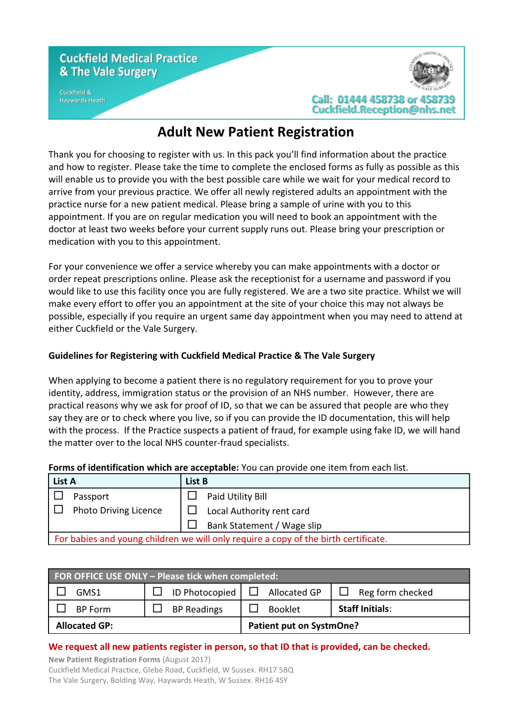 Adult New Patient Registration