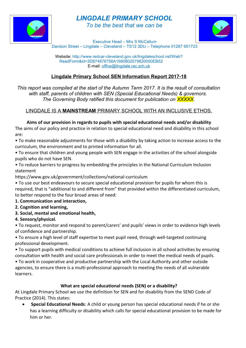 Lingdale Primary School SEN Information Report 2017-18