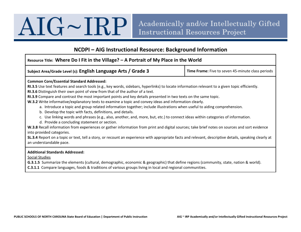 NCDPI AIG Instructional Resource: Background Information s15