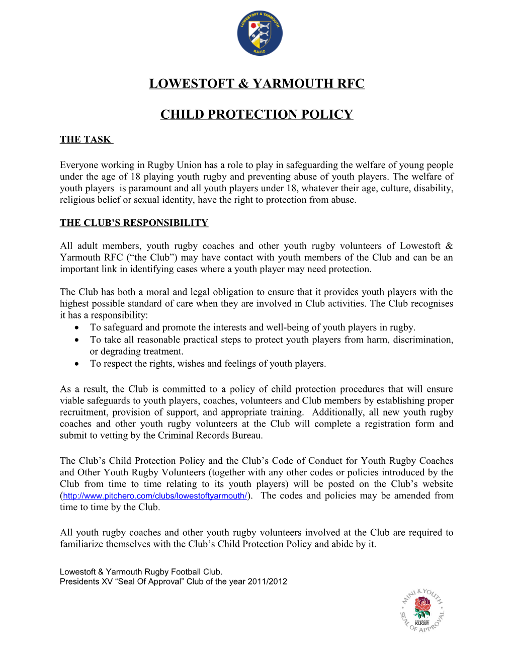 Amersham & Chiltern Rfc Child Protection Policy