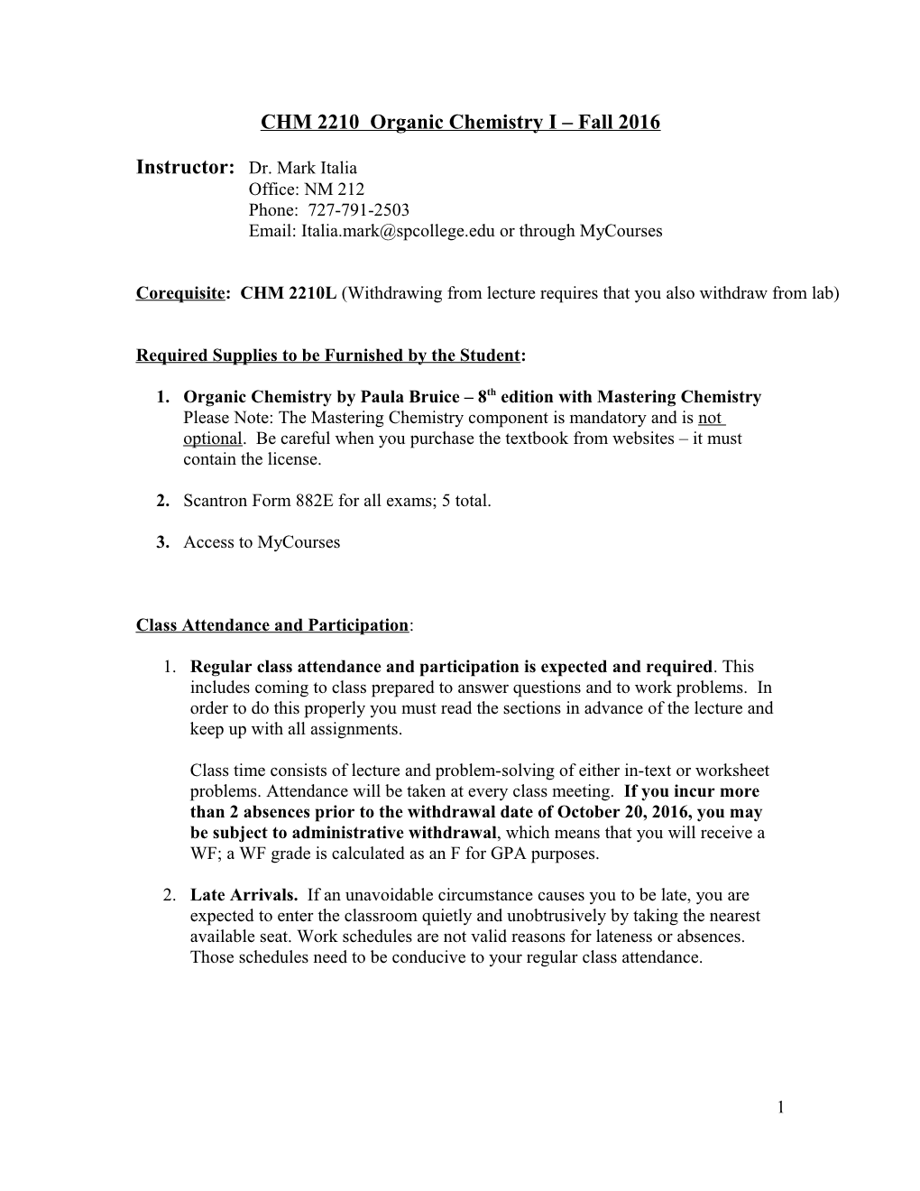 CHM 1045 - General Chemistry I