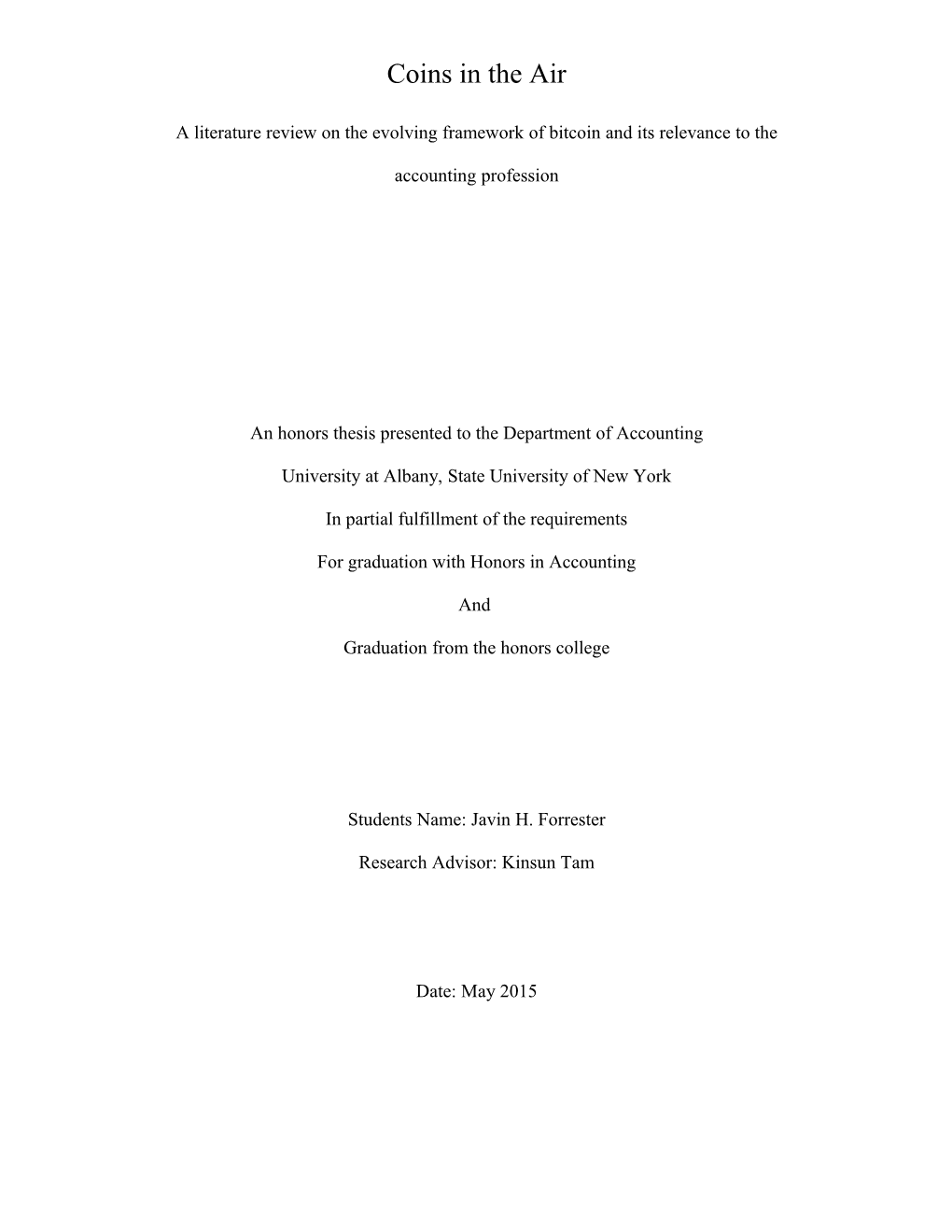 An Honors Thesis Presented to the Department of Accounting