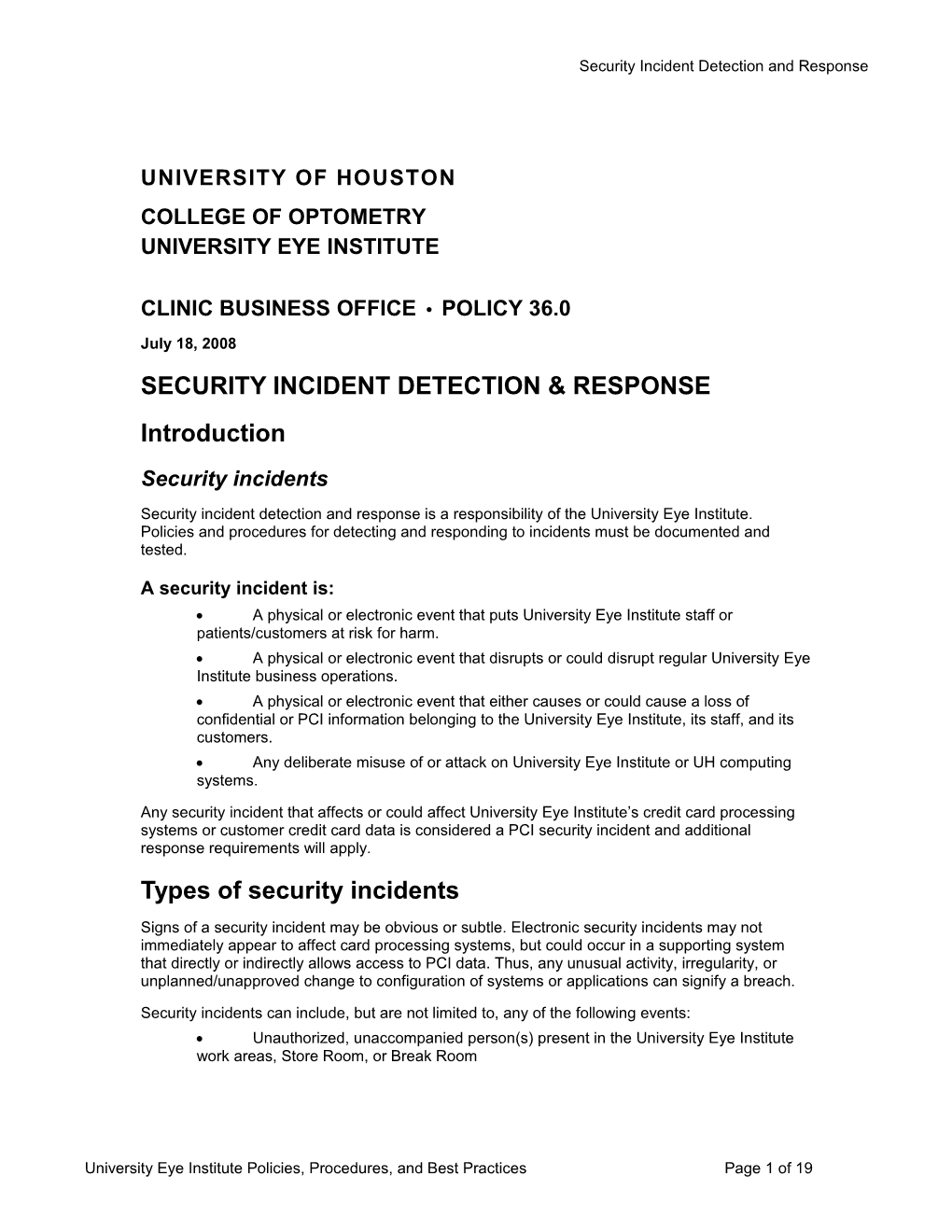 Security Incident Detection And Response Plan