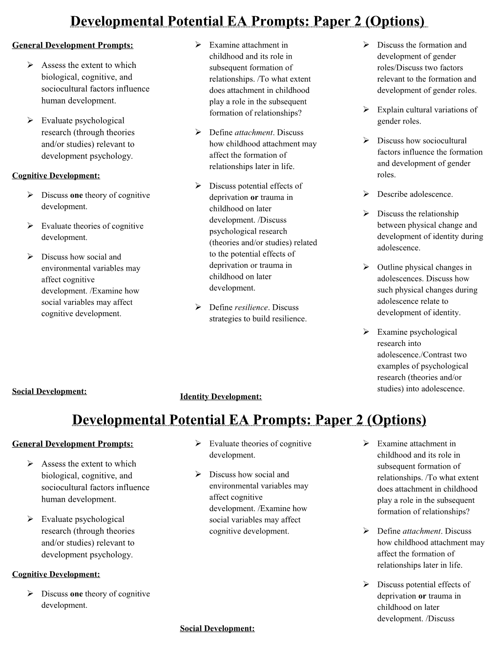 Developmental Potential EA Prompts: Paper 2 (Options)