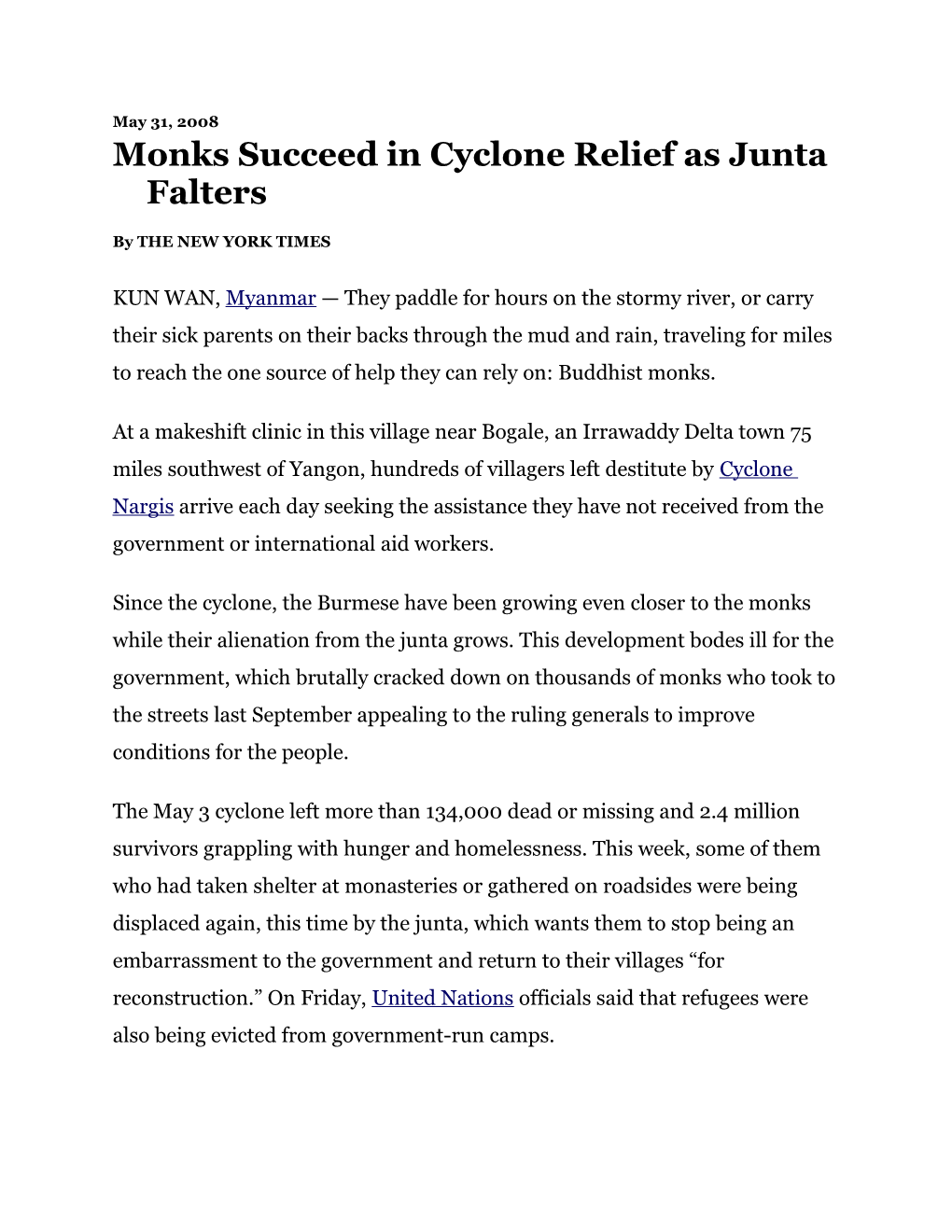 Monks Succeed in Cyclone Relief As Junta Falters