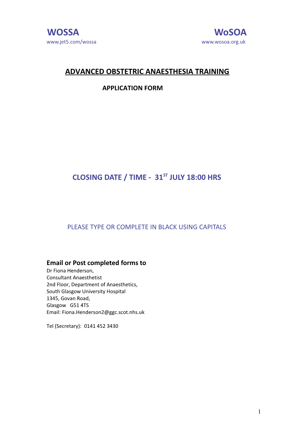 Details of Obstetric Anaesthesia Experience