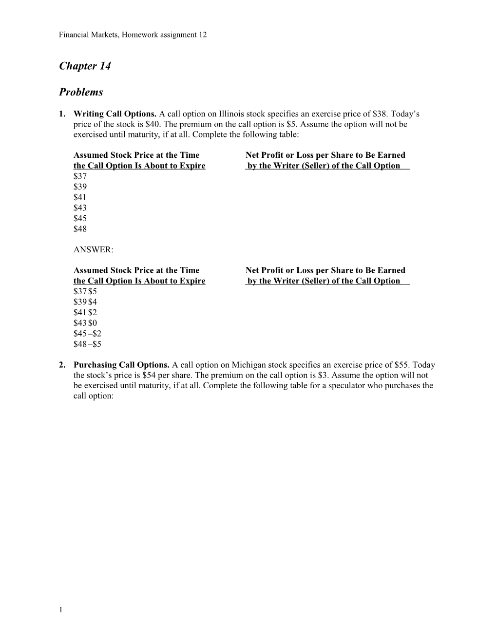 Financial Markets, Homework Assignment 12