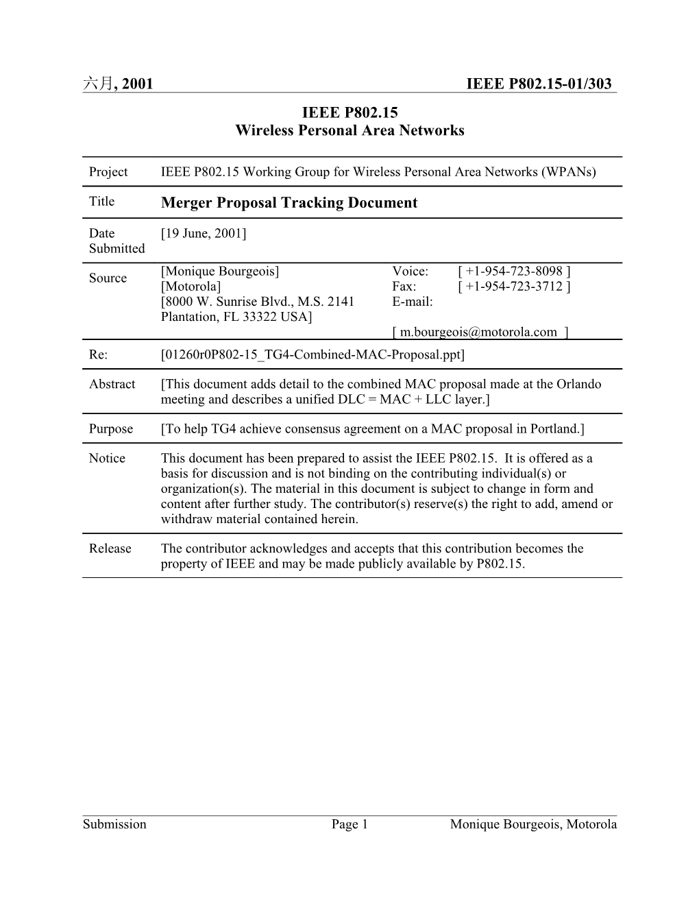 Merger Proposal Tracking Document