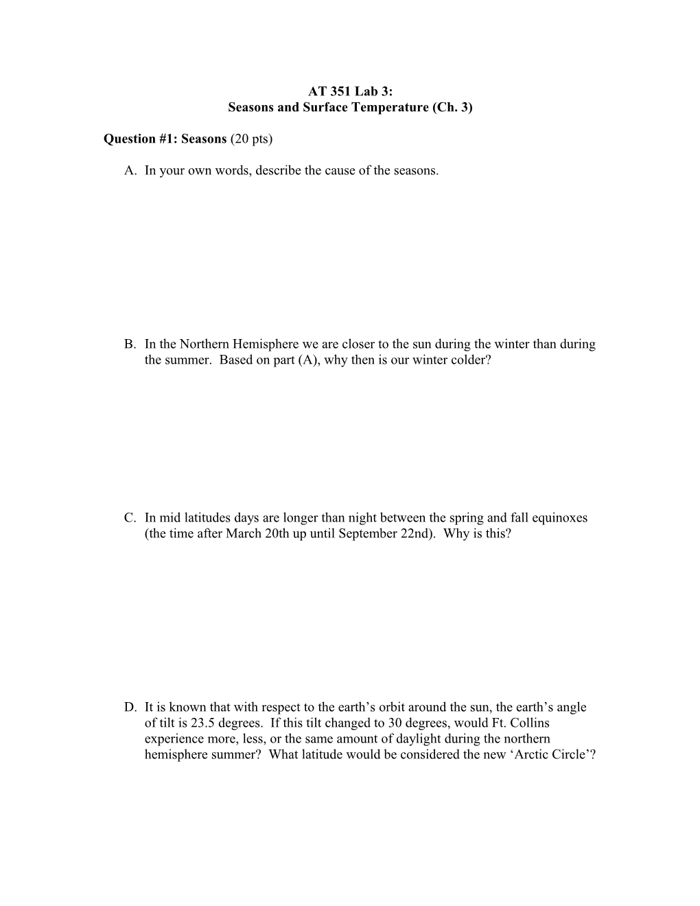 Seasons and Surface Temperature (Ch. 3)