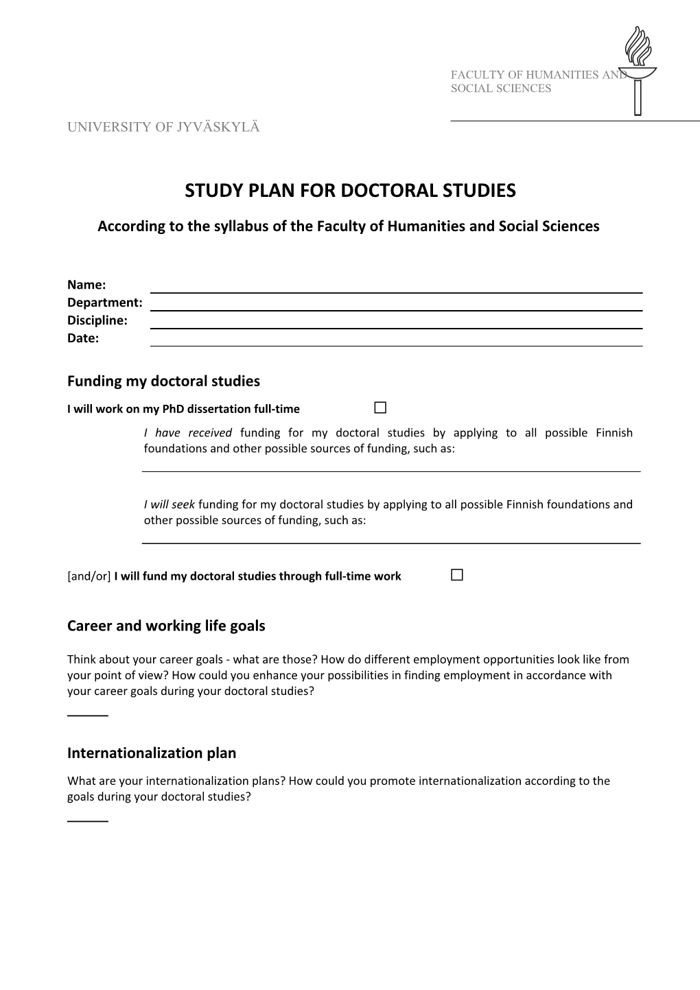 Study Plan for Doctoral Studies