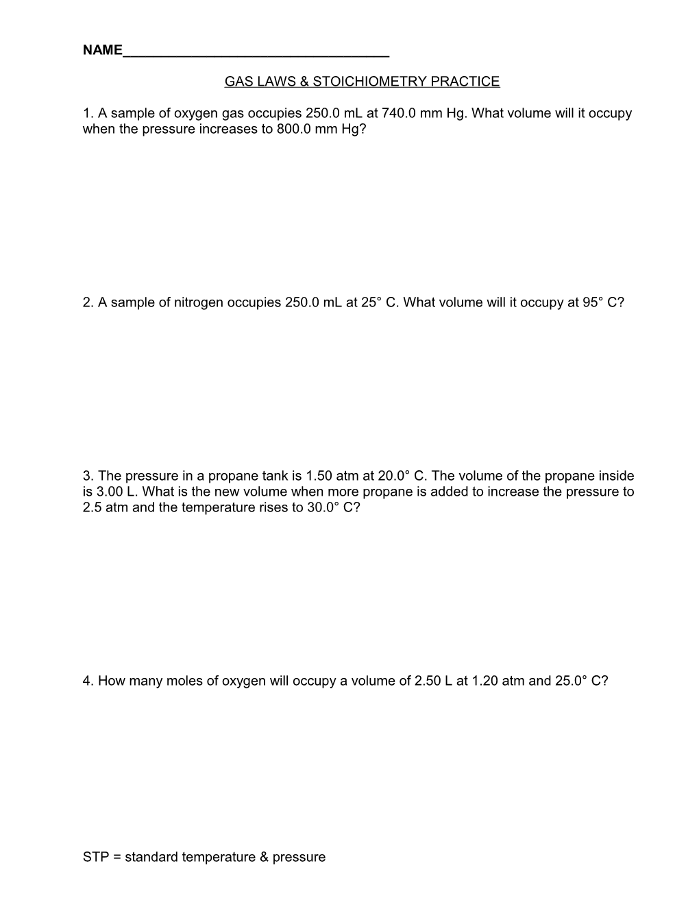 Gas Laws & Stoichiometry Practice