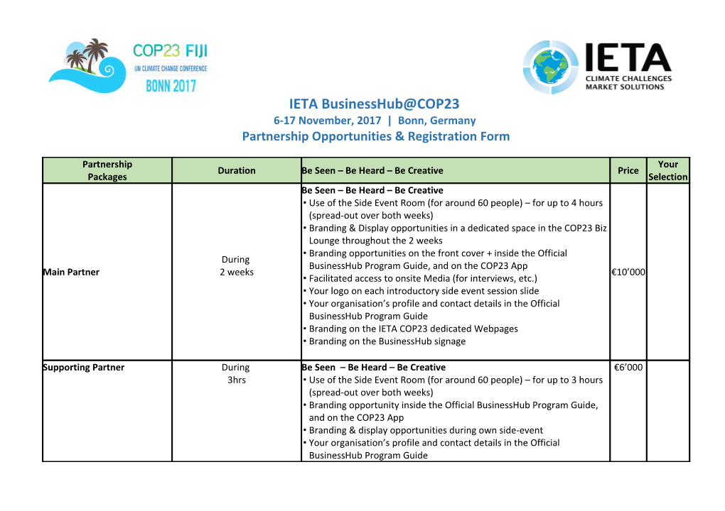 IETA BH COP Confirmation Form