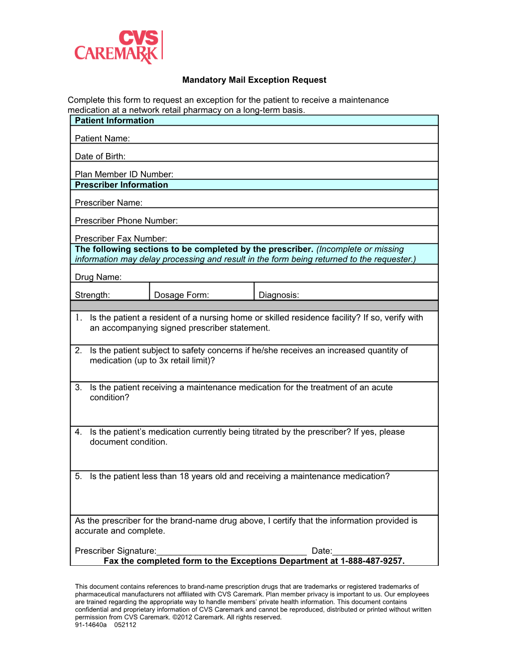 Third-Tier Non-Formulary Brand Drug Co-Pay Exception Request