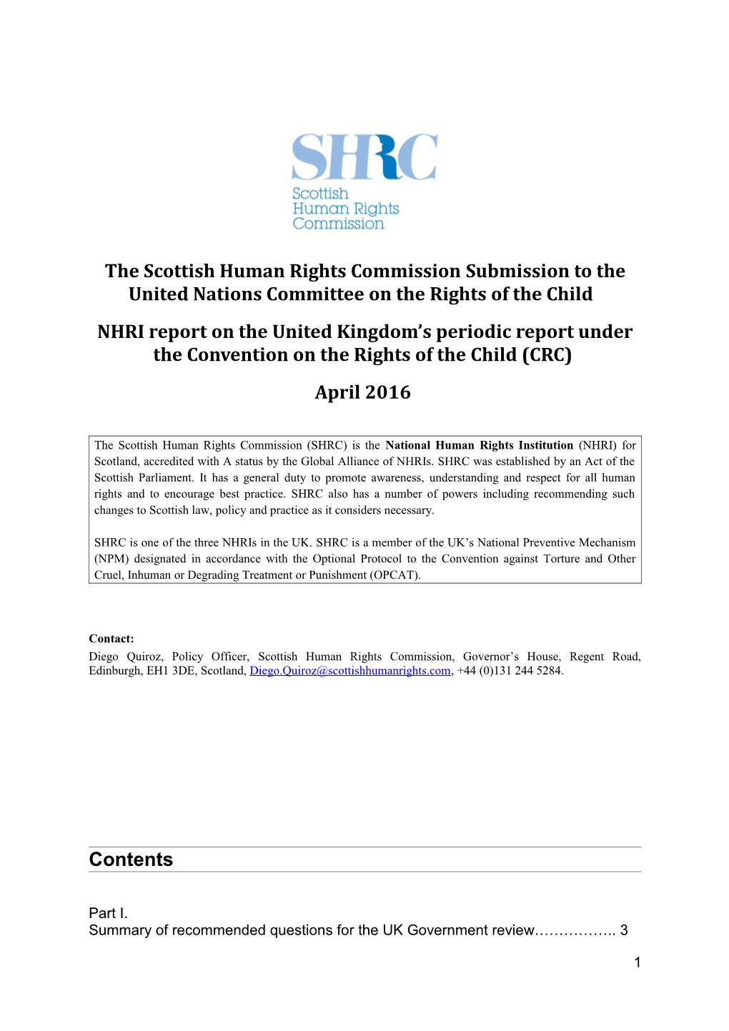 The Scottish Human Rights Commission Submission to the United Nations Committee on The