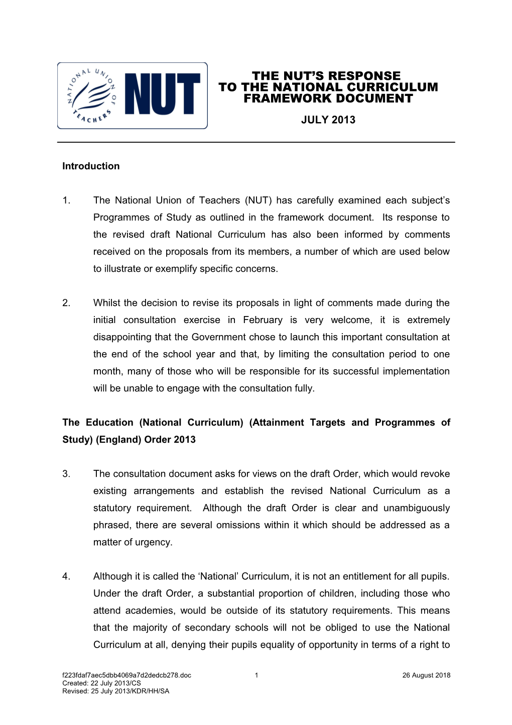 The Education (National Curriculum) (Attainment Targets and Programmes of Study) (England)