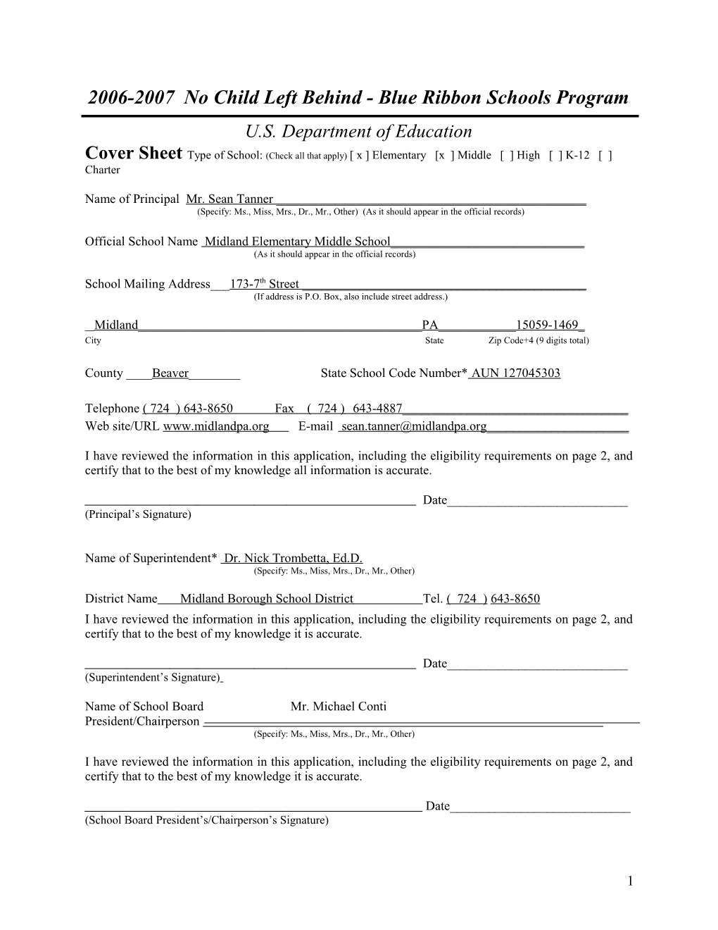 Application: 2006-2007, No Child Left Behind - Blue Ribbon Schools Program (MS Word) s22