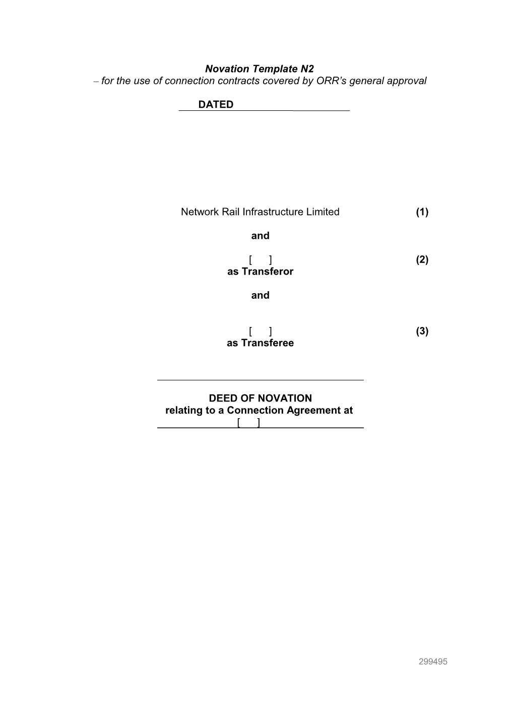 Novation Template N2 - for the Use of Connection Contracts Covered by ORR's General Approval