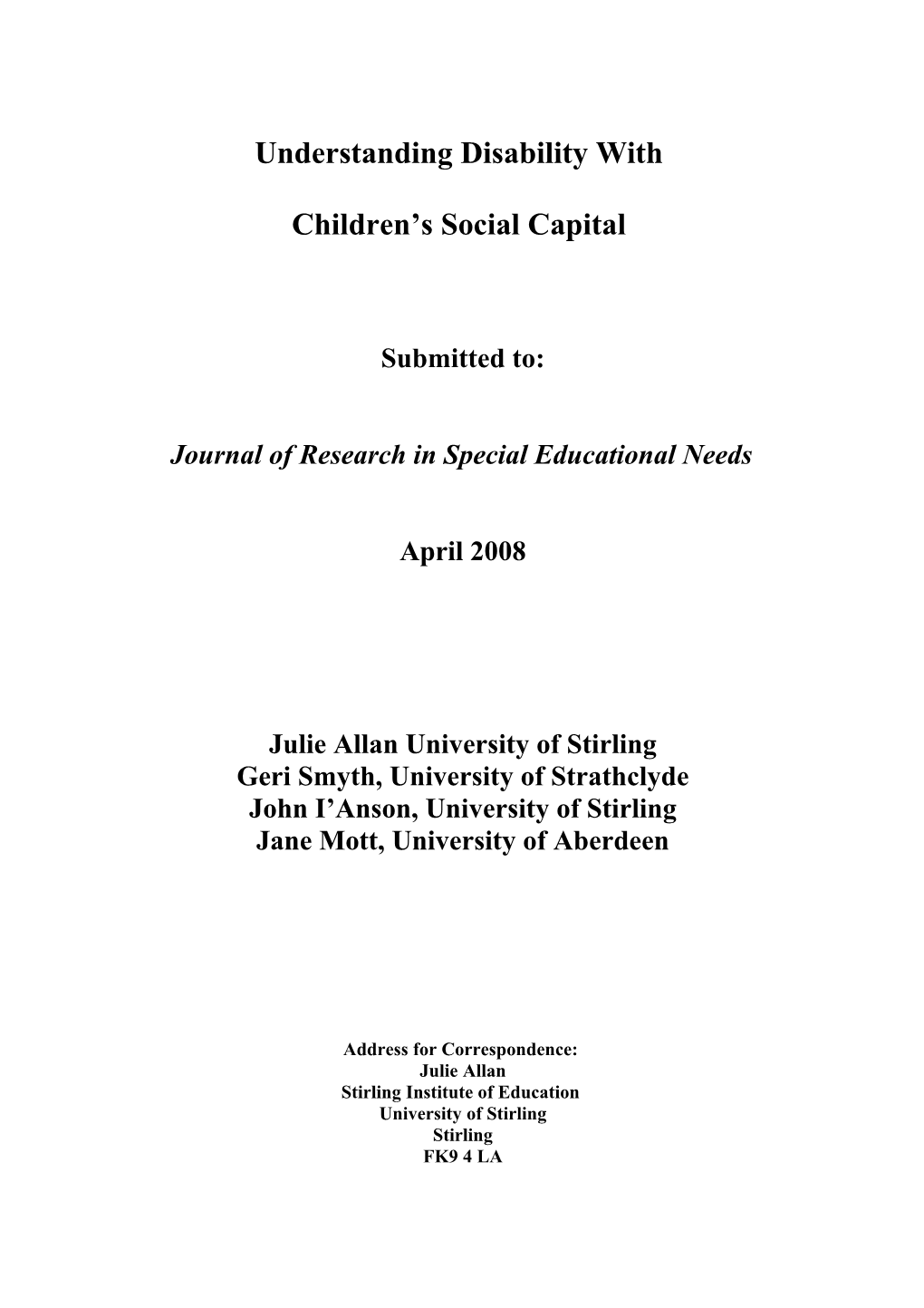 Journal of Research in Special Educational Needs