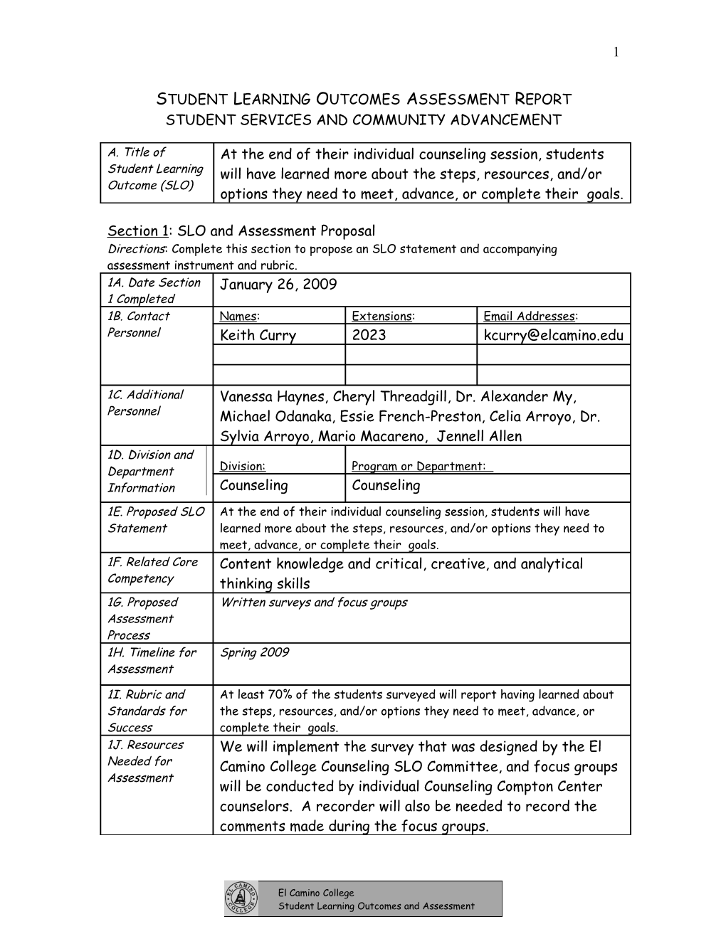 Student Learning Outcomes Assessment Report