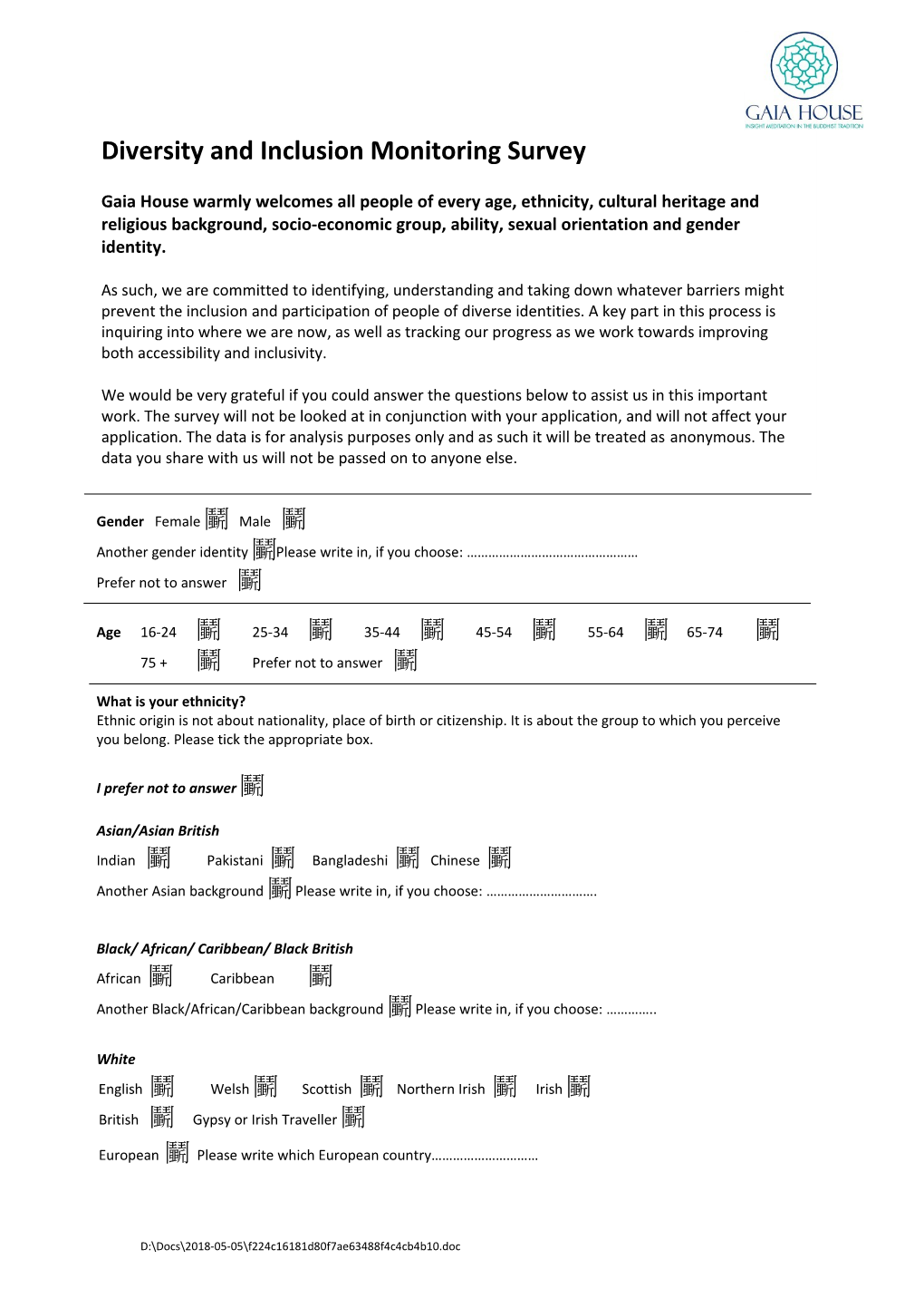 Annex a Sample Equal Opportunities Monitoring Form s2