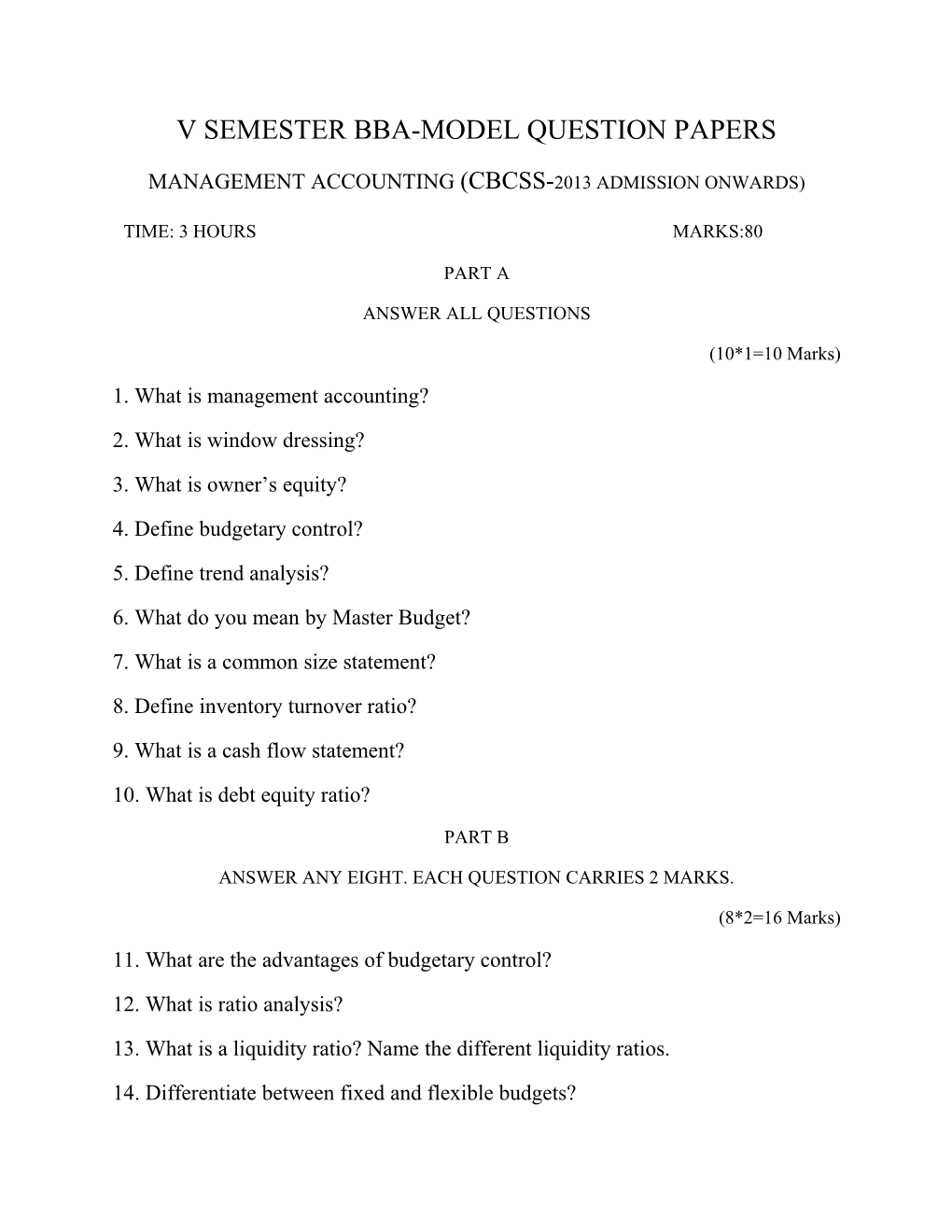 V Semester Bba-Model Question Papers