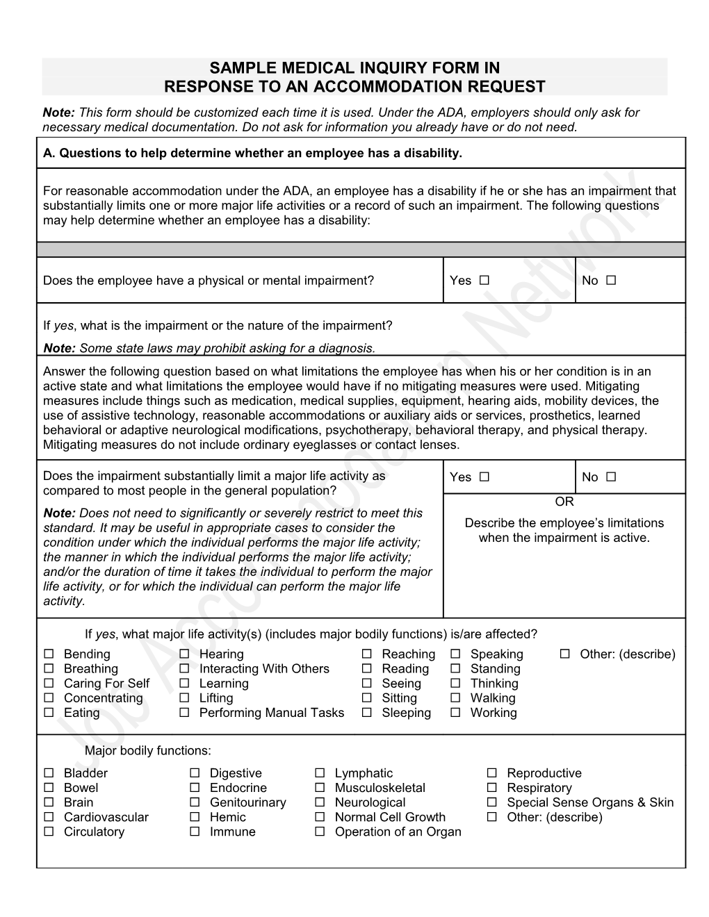 Sample Medical Inquiry Form In