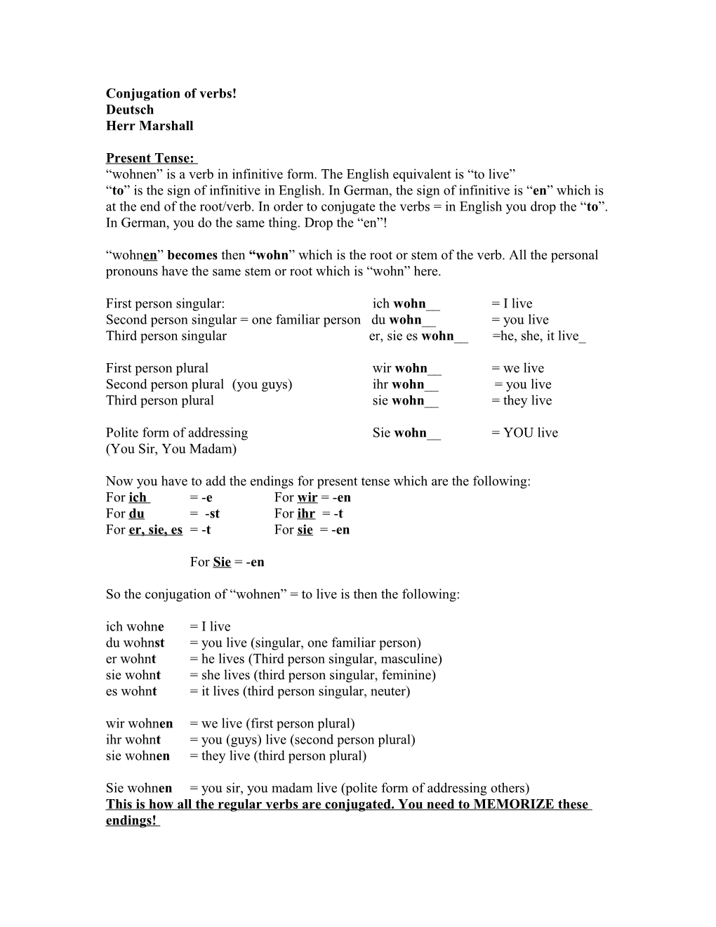 Conjugation of Verbs