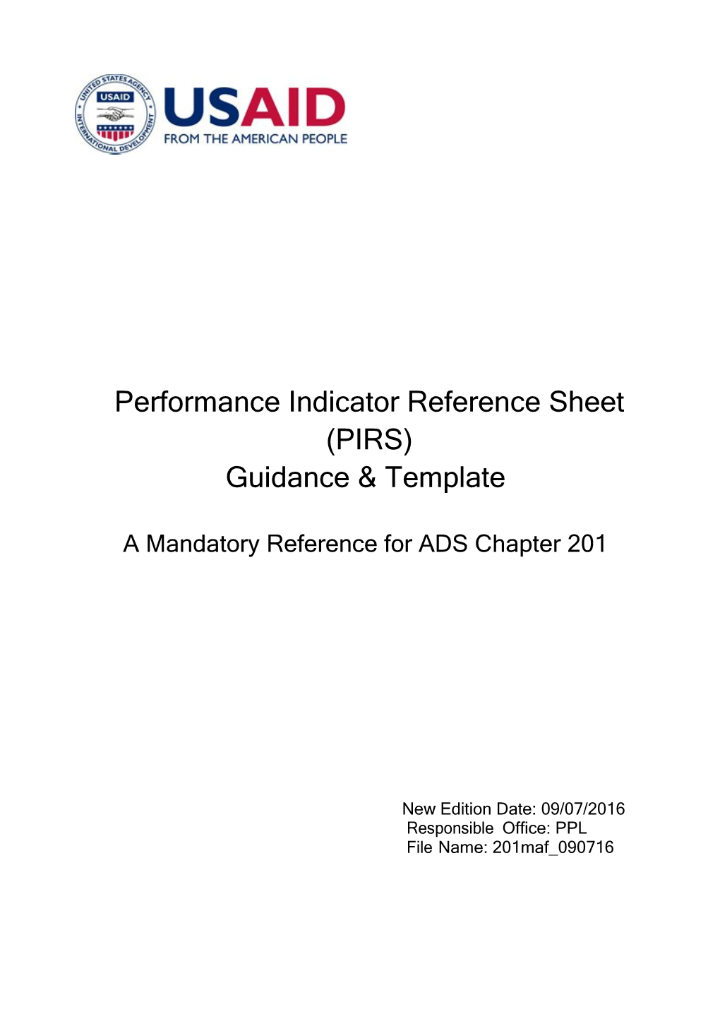 Performance Indicator Reference Sheet (PIRS) Guidance & Template