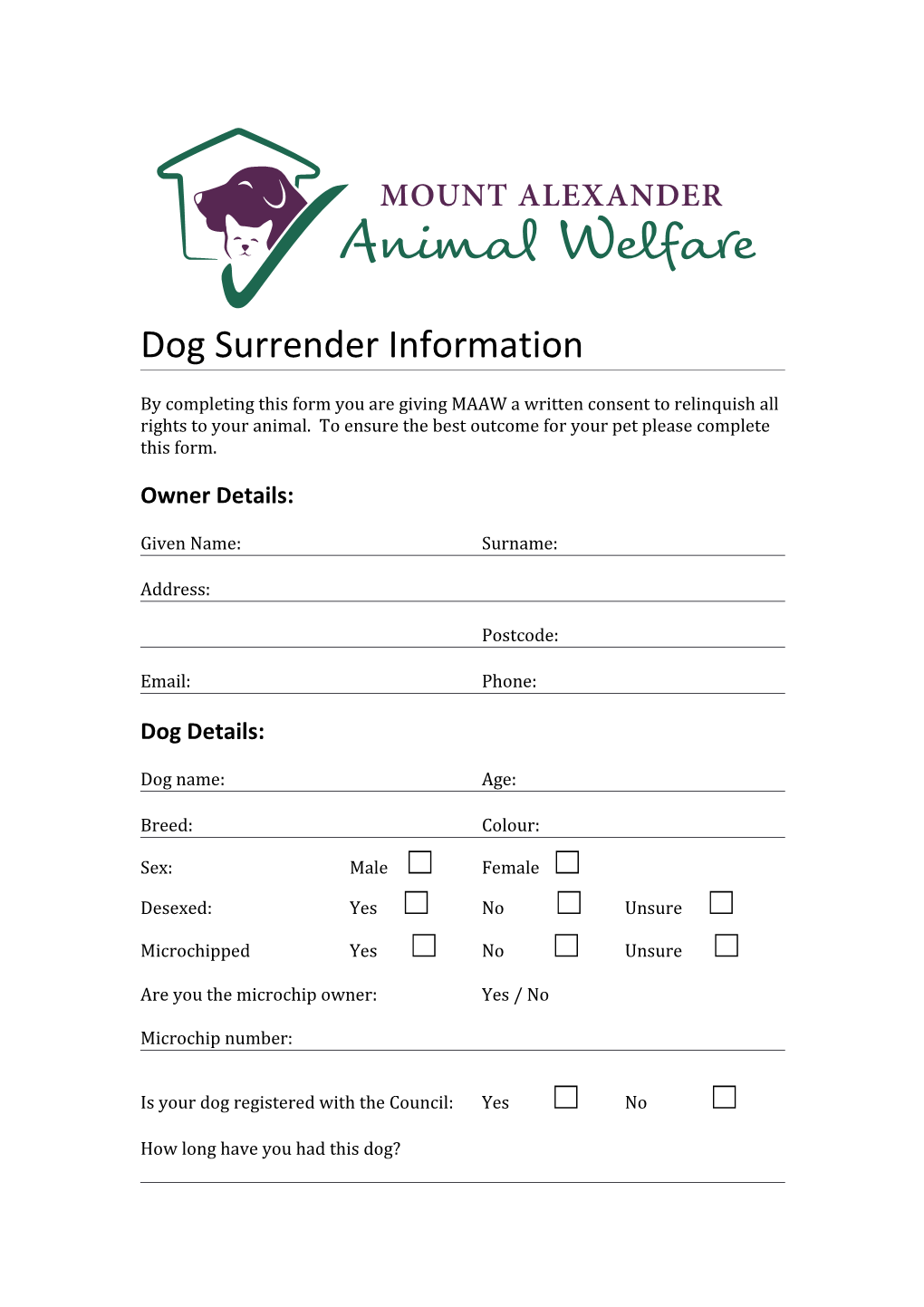 Dog Surrender Information