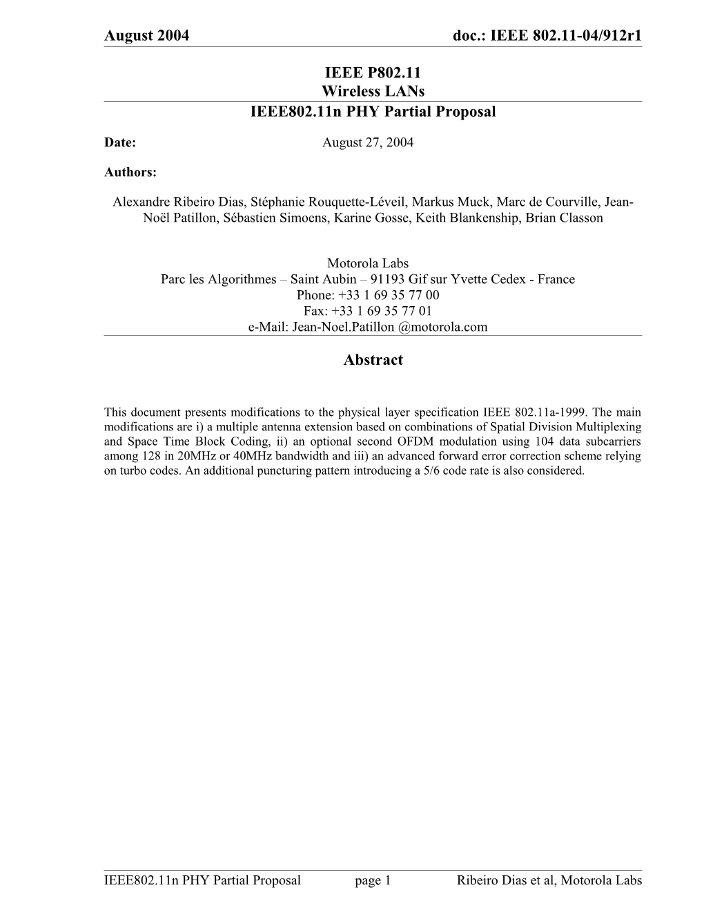 IEEE802.11N PHY Partial Proposal