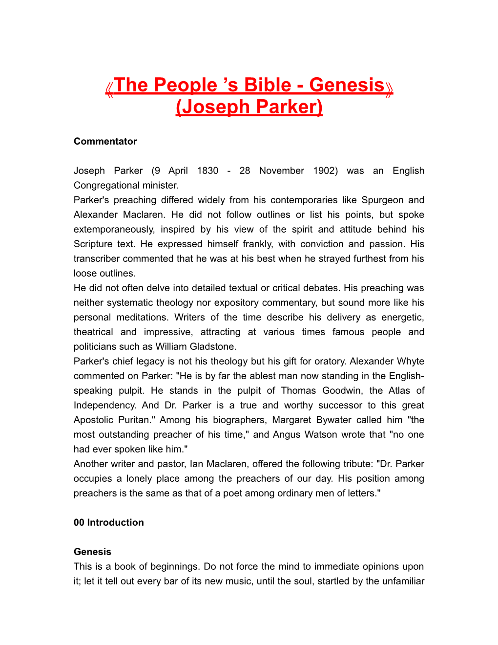 The People S Bible - Genesis (Joseph Parker)