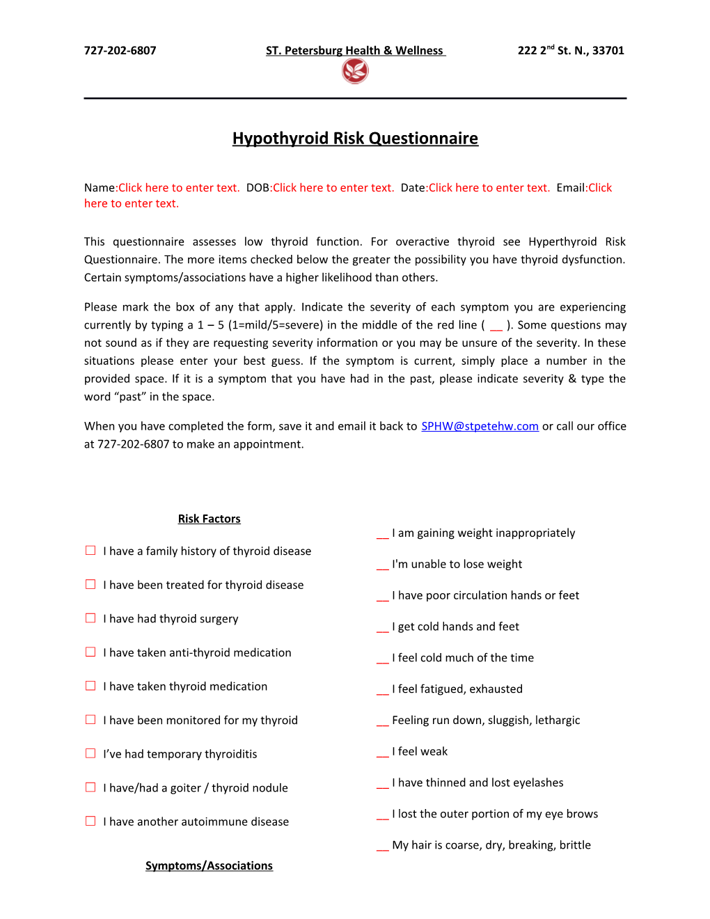 Hypothyroid Risk Questionnaire