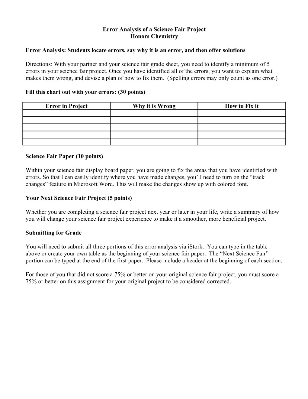 Error Analysis Of A Science Fair Project