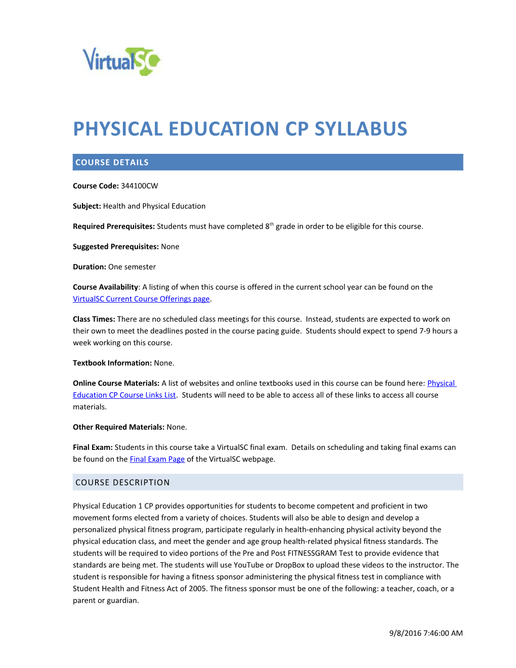 Physical Education CP Syllabus