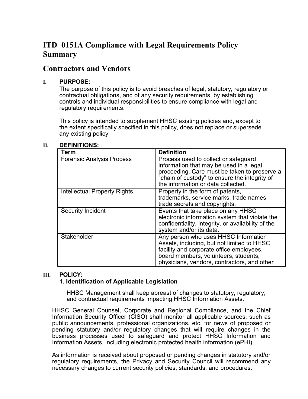 ITD 0151A Compliance with Legal Requirements Policy Summary s1
