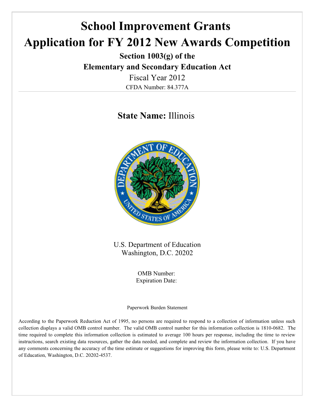 FY 2012 School Improvement Grant for Illinois State (PDF)