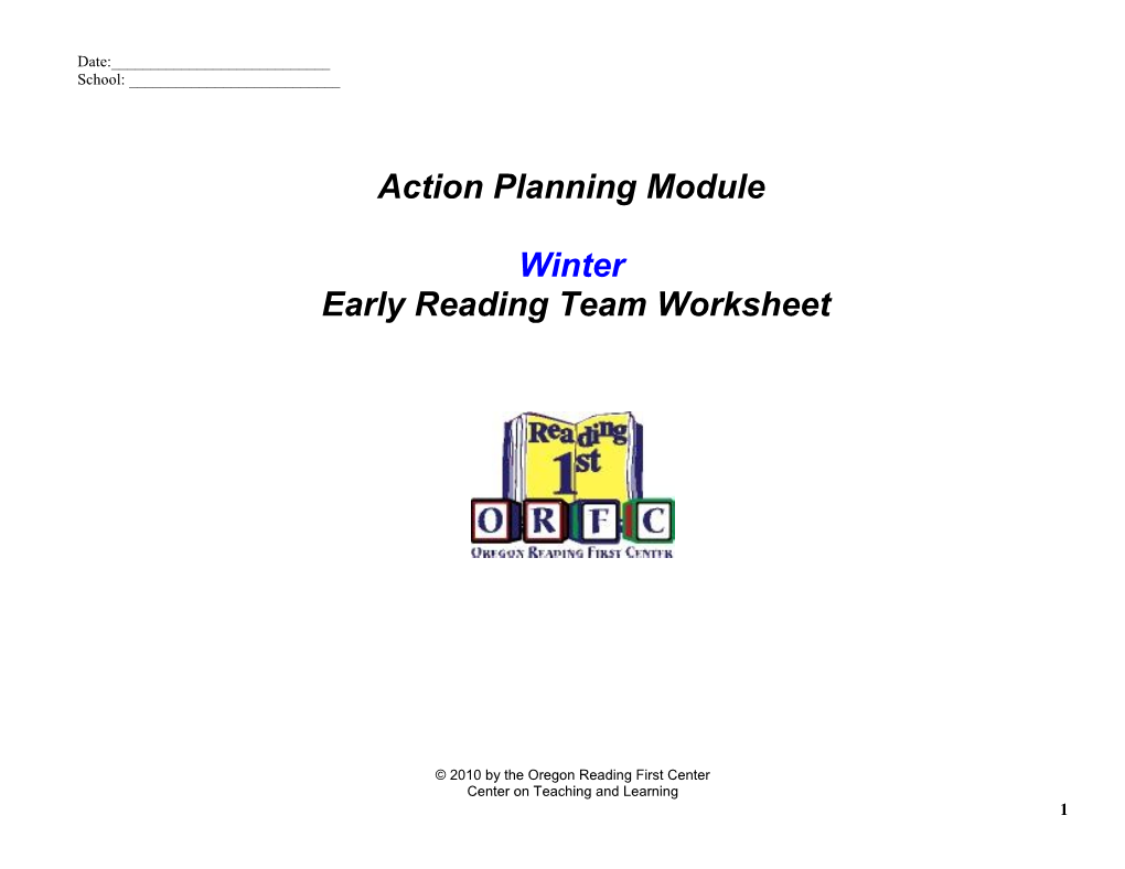 Early Reading Team Worksheet